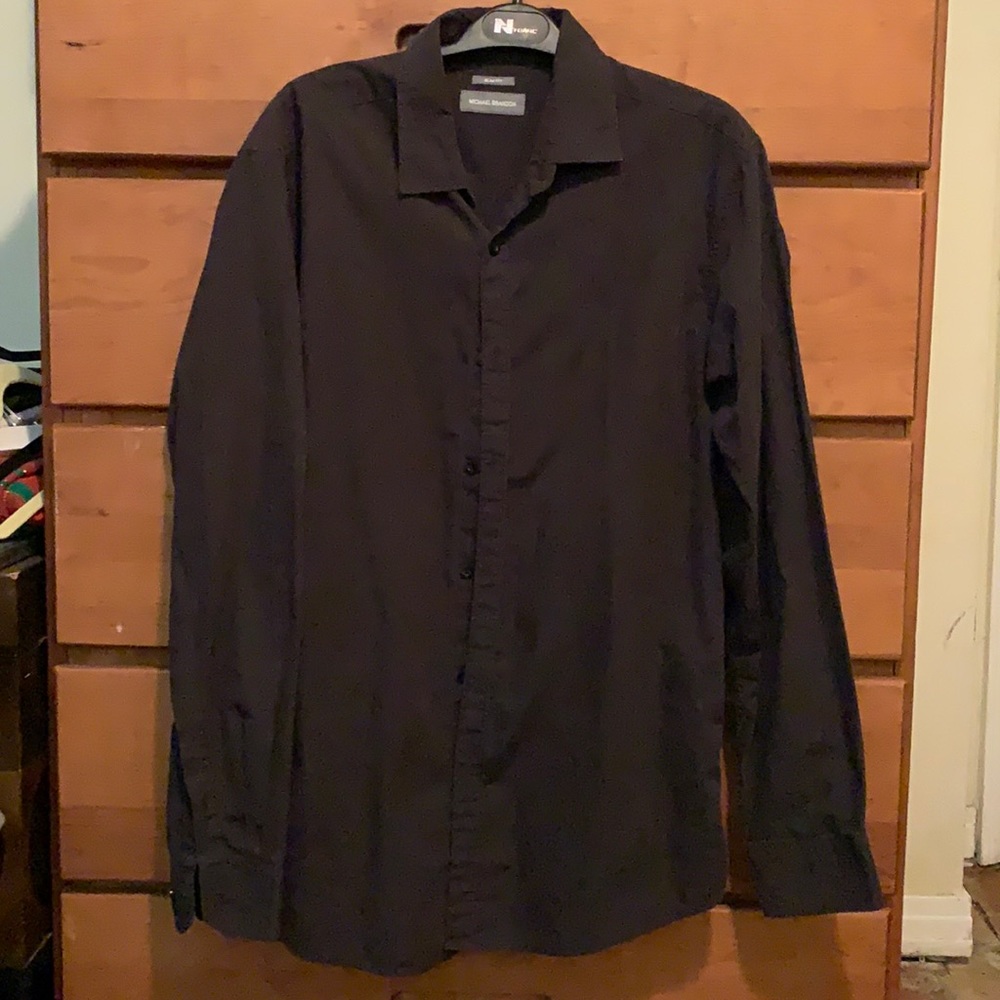 Michael Brandon black dress shirt with subtle pinstripe pattern cotton blend